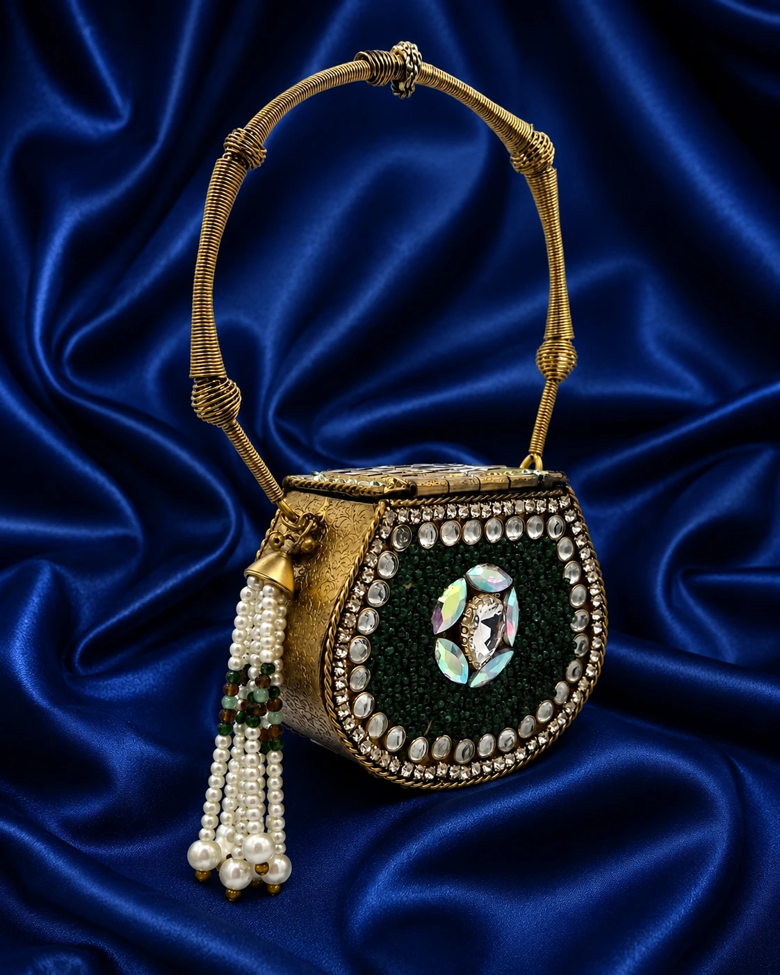 Kashmiri Collection – Emerald Crystal Pearl Clutch - Image 2