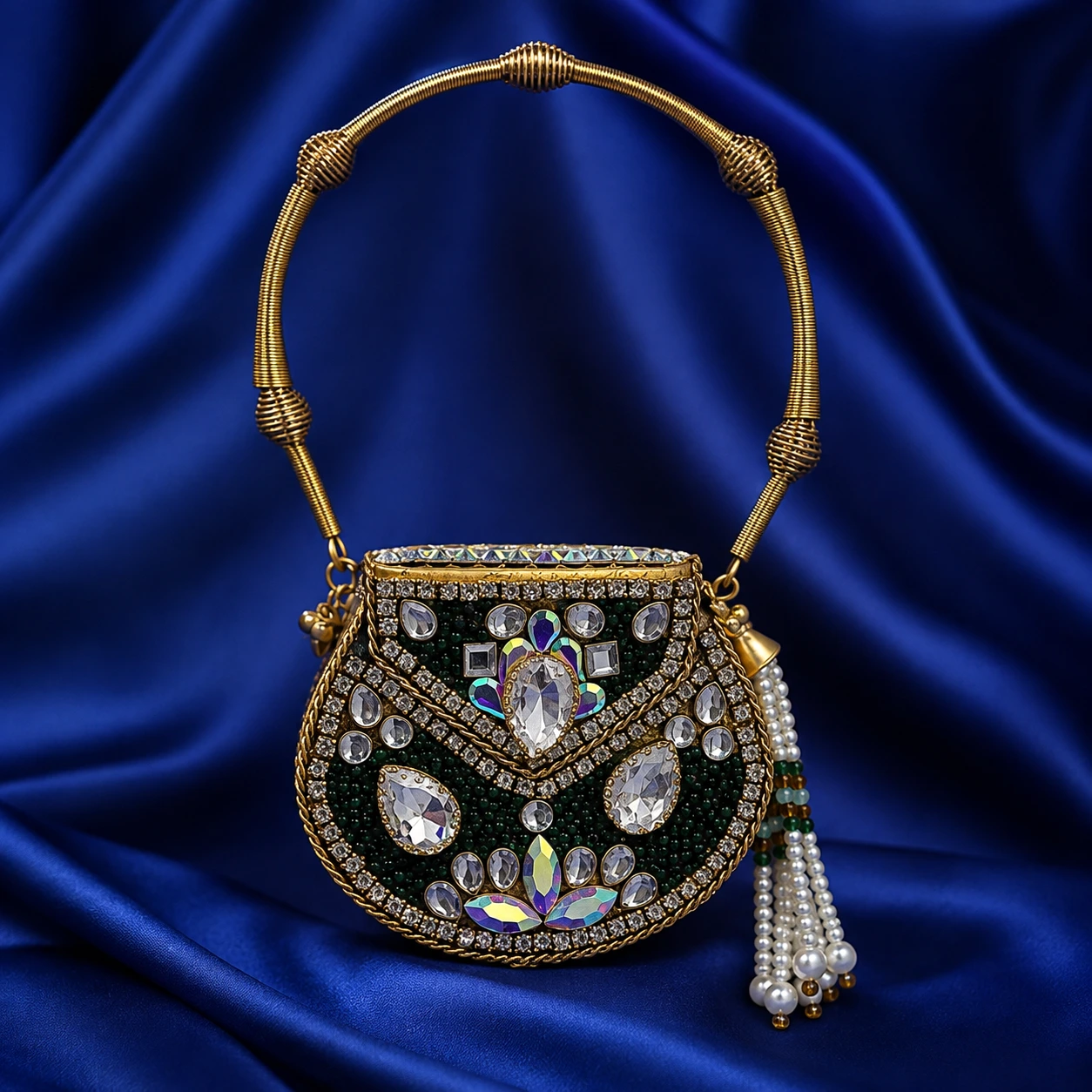 Kashmiri Collection – Emerald Crystal Pearl Clutch