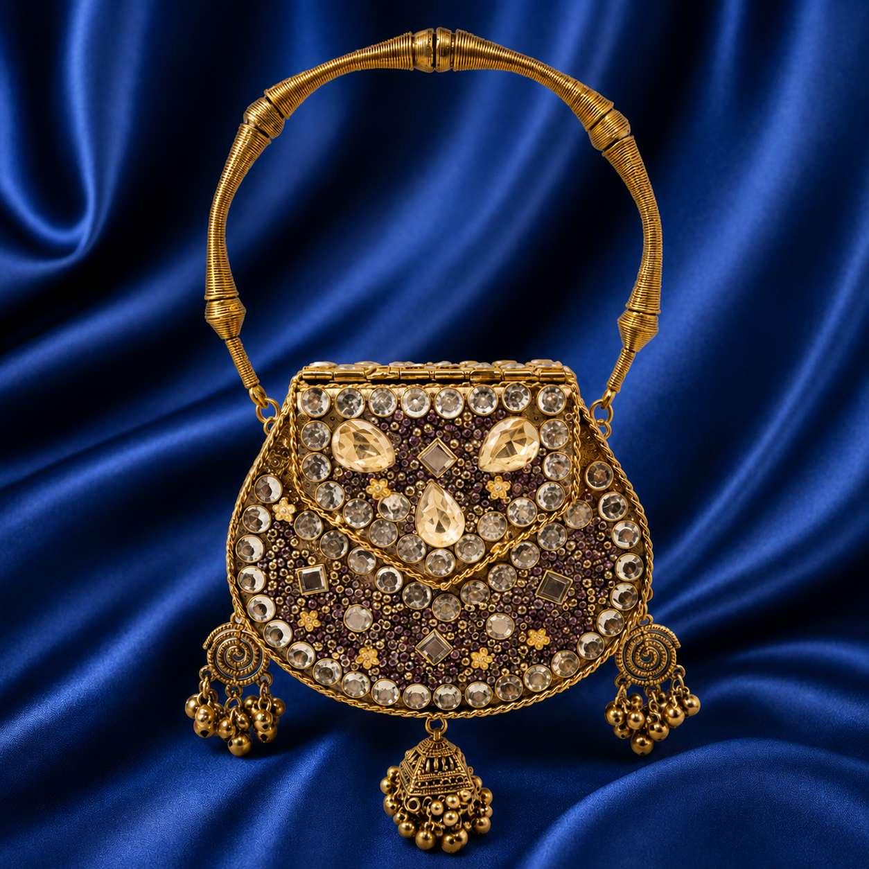 Kashmiri Collection – Champagne Crystal Jhumka Clutch