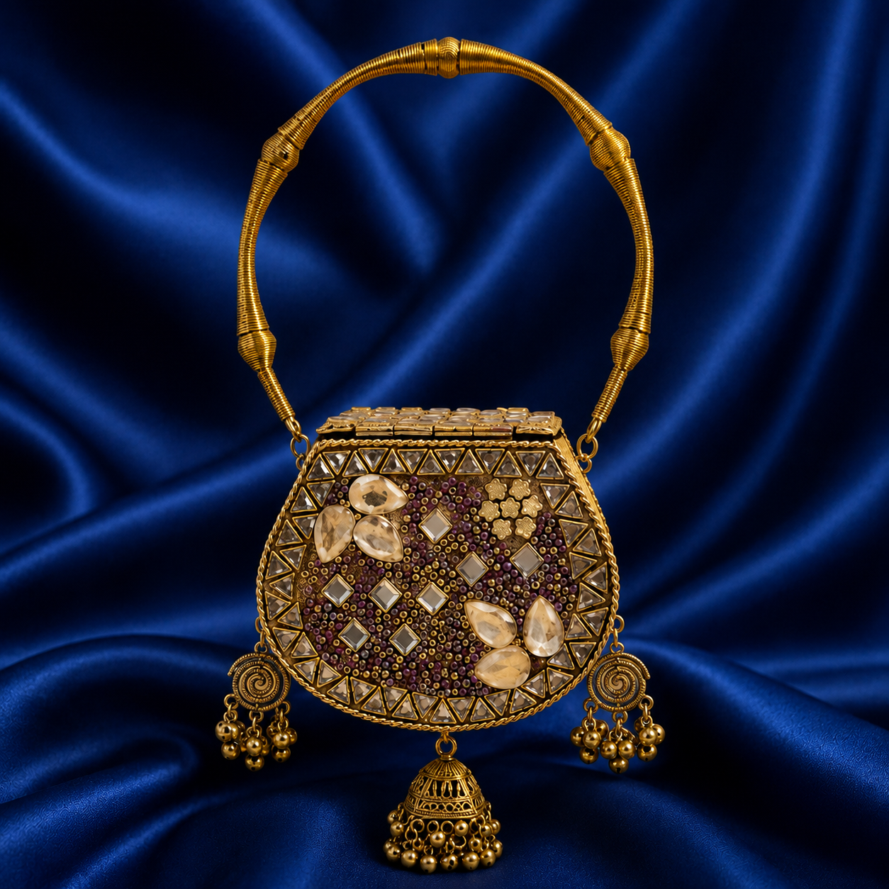 Kashmiri Collection – Champagne Crystal Jhumka Clutch - Image 2
